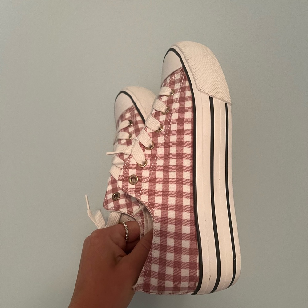 Olivia Miller Pink and White Checkered Sneakers Never Worn